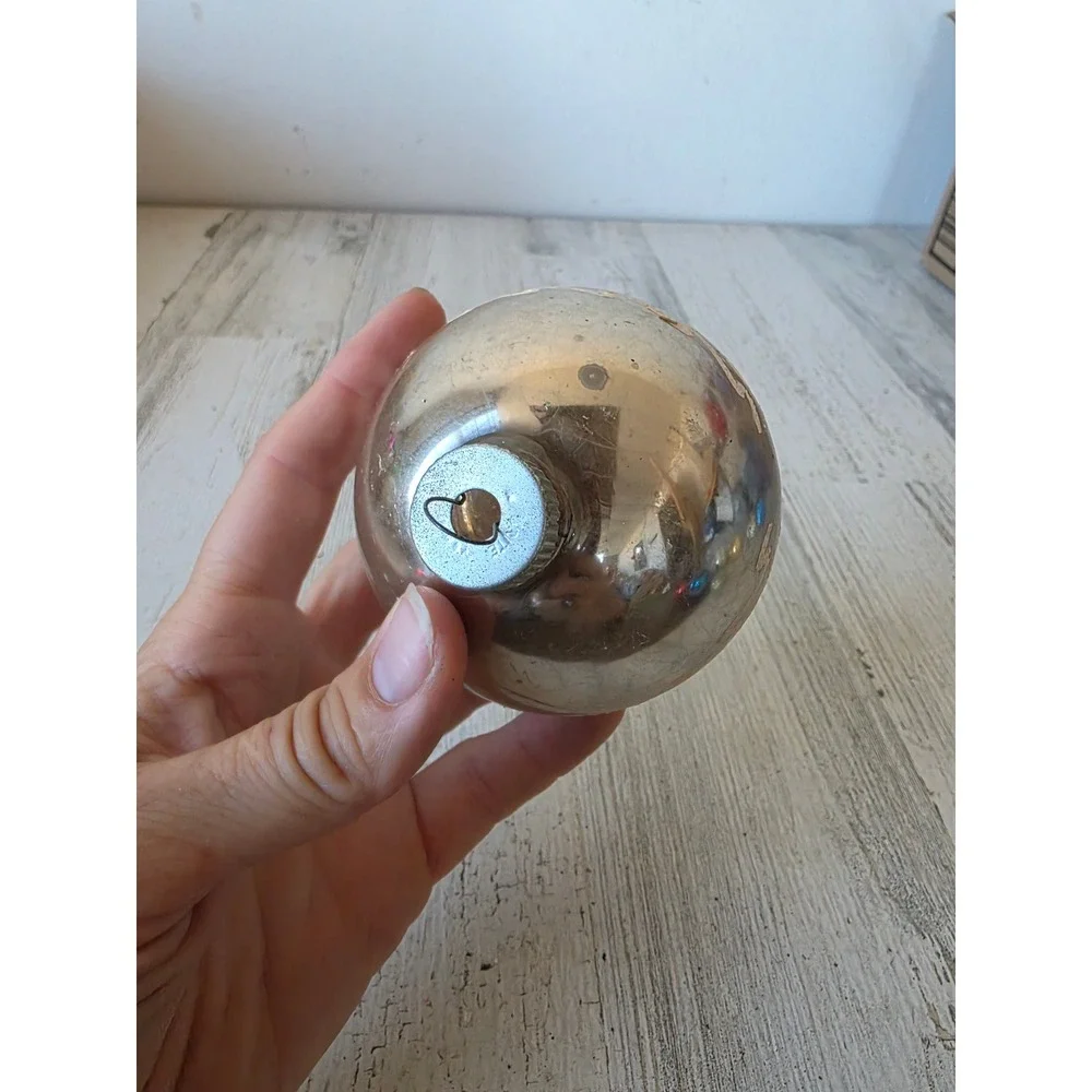 Vintage shiny Brite stencil polka dot flour large ball ornament Xmas tree